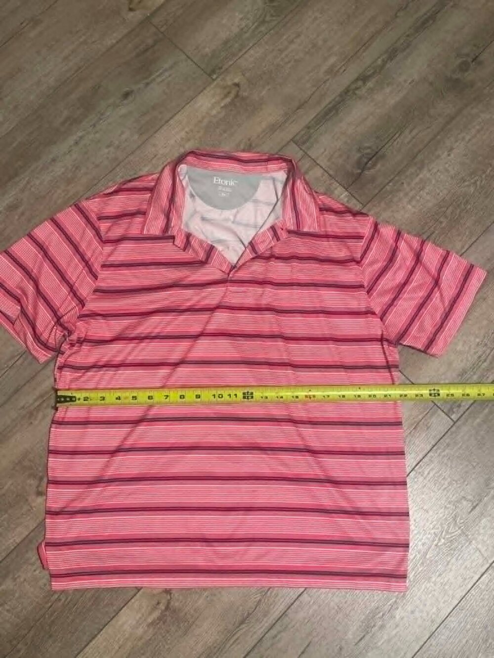 Etonic Men’s Pink Striped Short Sleeve Polo Golf Shirt, Size XL